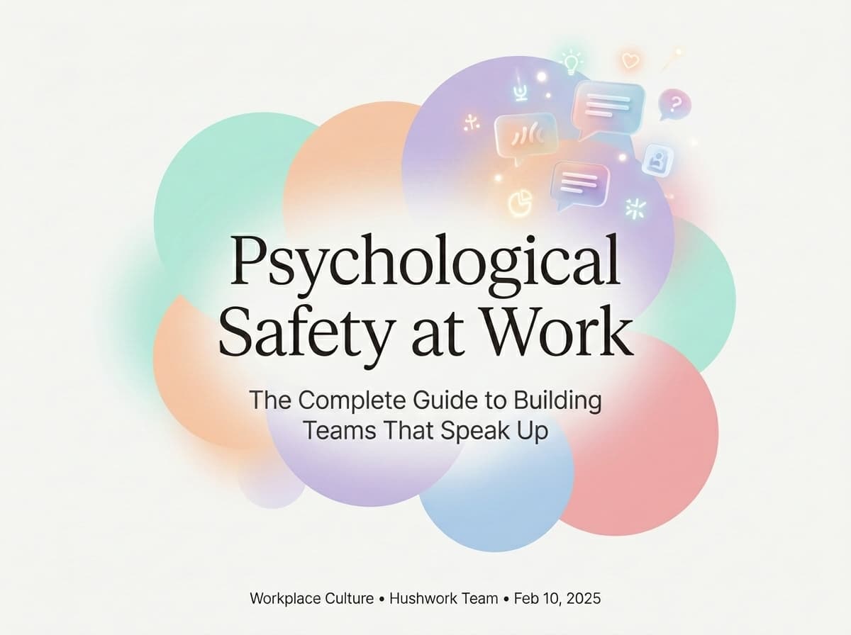 Dark illustration of a team surrounded by a glowing protective circle, with speech bubbles and ideas emerging freely, representing psychological safety